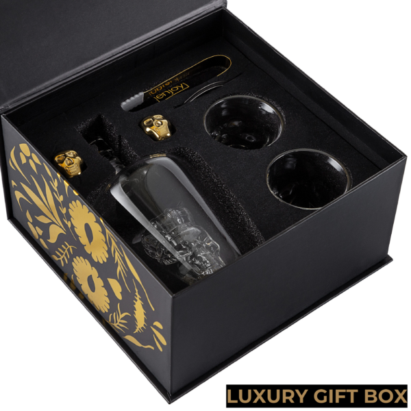 Catrinaz®  Luxury Decanter Set - Skull with Crown Design - 1L - 2  Whiskey Stones - 2  Tumblers - 2 Metal Coasters - Gift Box - Image 2